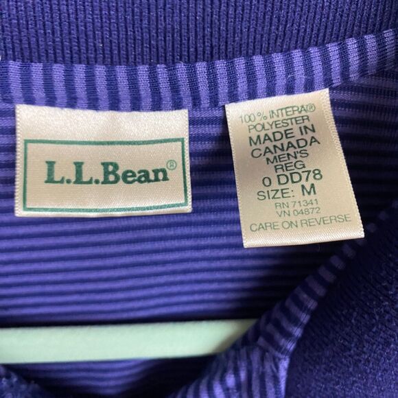 LL Bean Shirt Mens M Purple Long Sleeve Polo Striped Made in Canada 0 DD78 - Picture 3 of 8